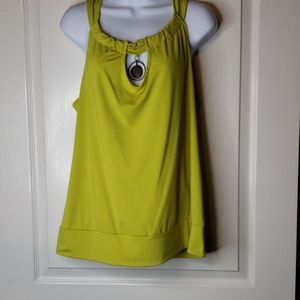 Green Sleeveless Blouson Blouse w Bronze Accent